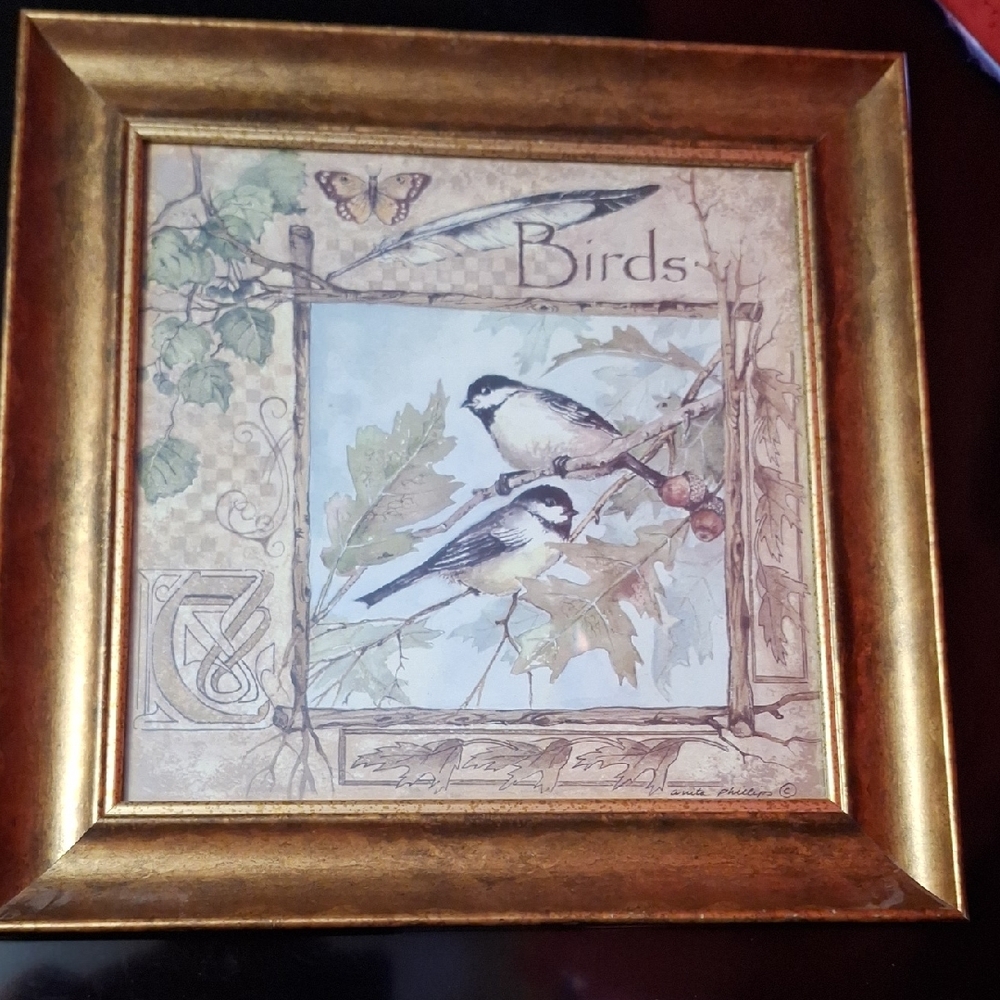 Gold Framed Matching Bird & Acorns Oak Art Print